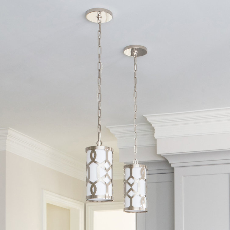 Polished Nickel Mini Drum Pendant with White Silk Shade