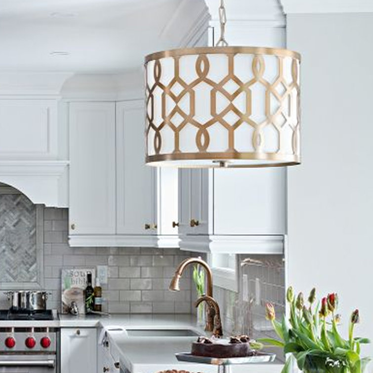 Aged Brass Elegance 5-Light Chandelier with White Silk Shade