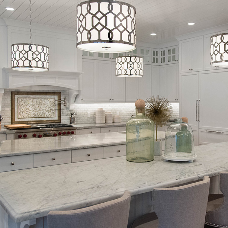 Polished Nickel 5-Light Drum Chandelier with Silk Shade