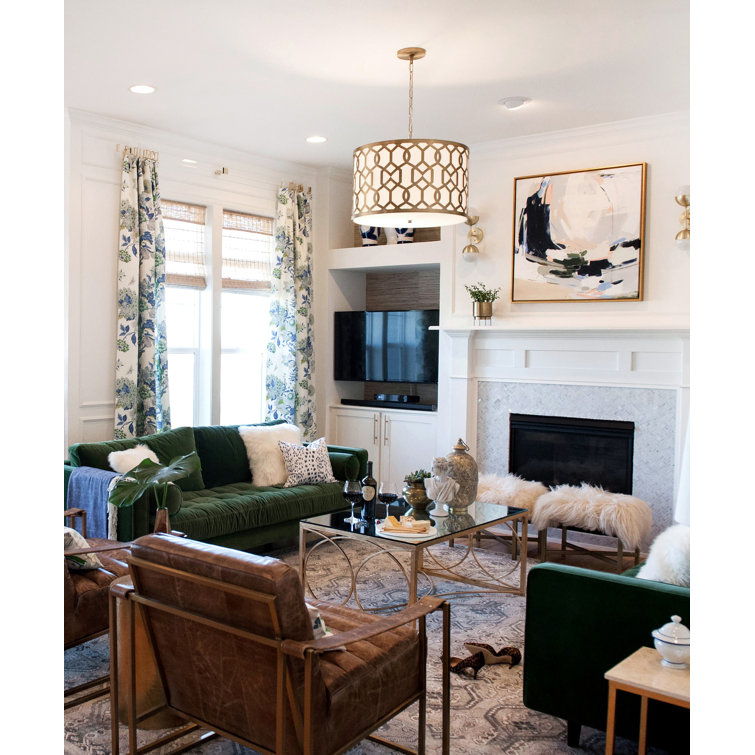 Aged Brass Elegance 5-Light Chandelier with White Silk Shade