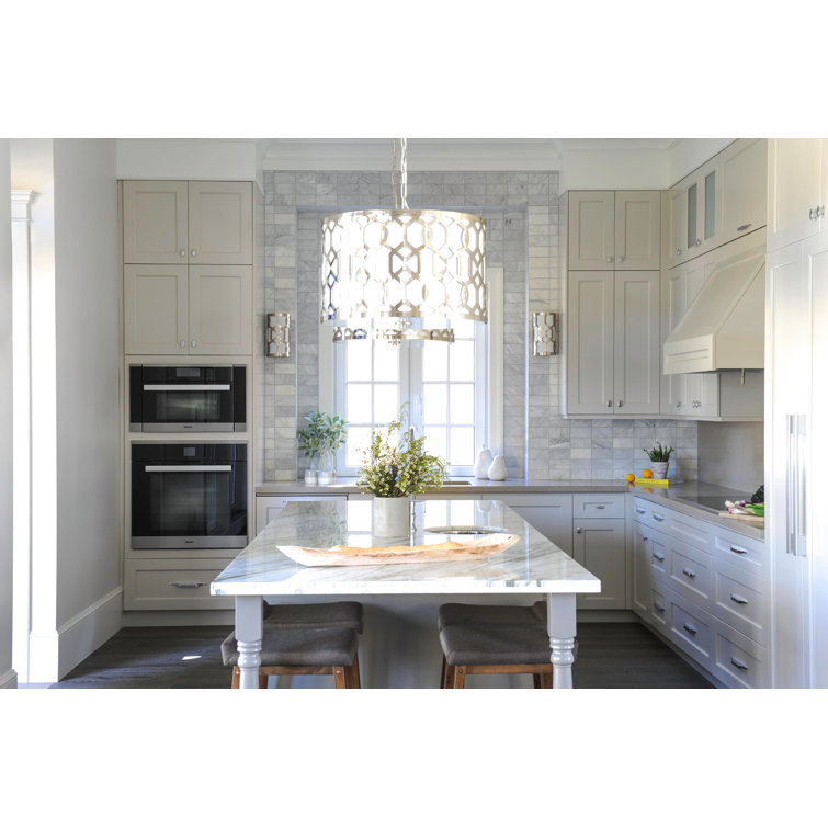 Polished Nickel 5-Light Drum Chandelier with Silk Shade
