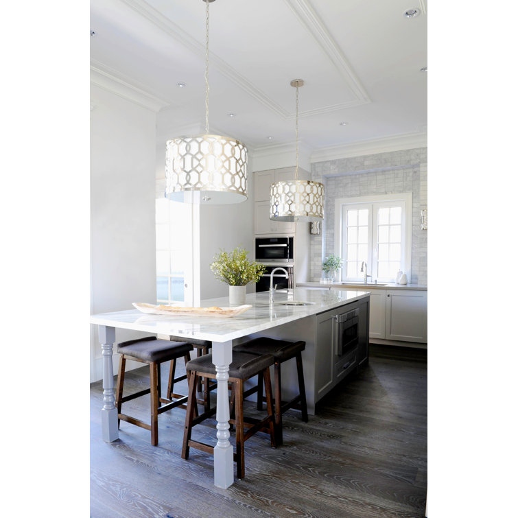 Polished Nickel 5-Light Drum Chandelier with Silk Shade