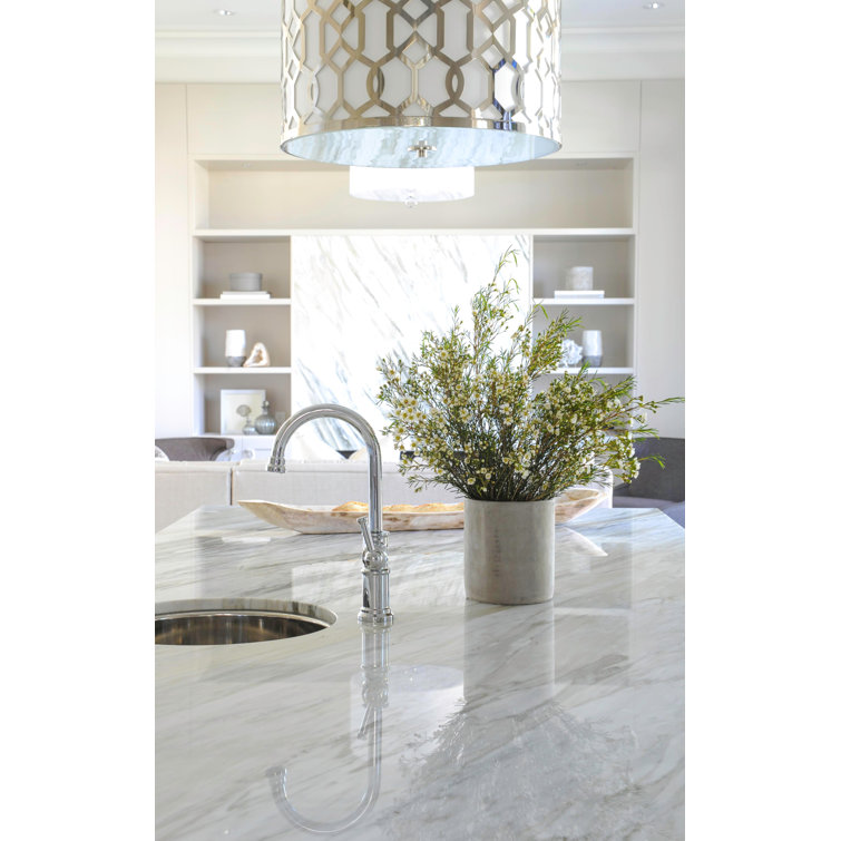 Polished Nickel 5-Light Drum Chandelier with Silk Shade