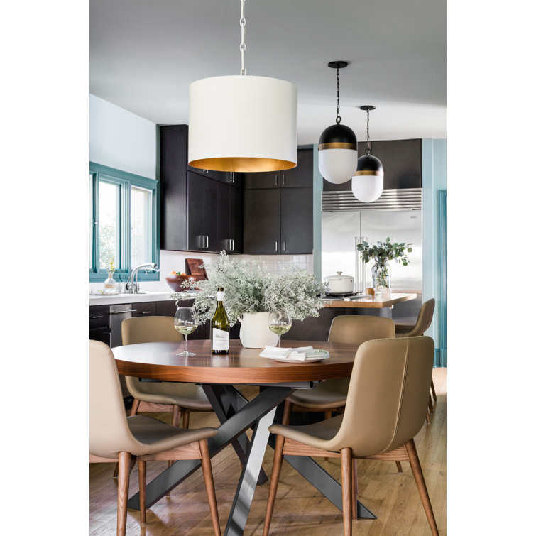 Matte White Drum Shade Chandelier with Oversized Chain - 6 Light