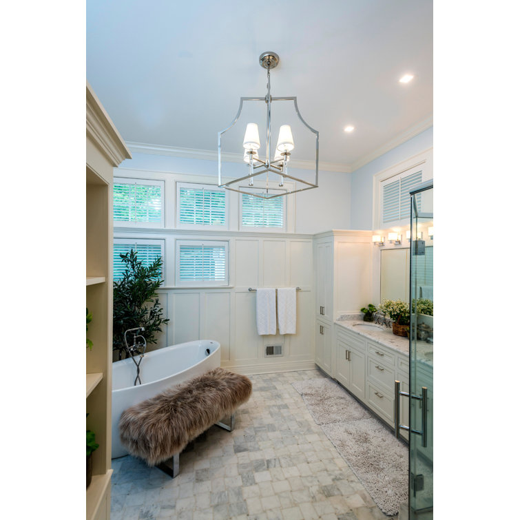 Polished Nickel 4-Light Chandelier with White Silk Shades