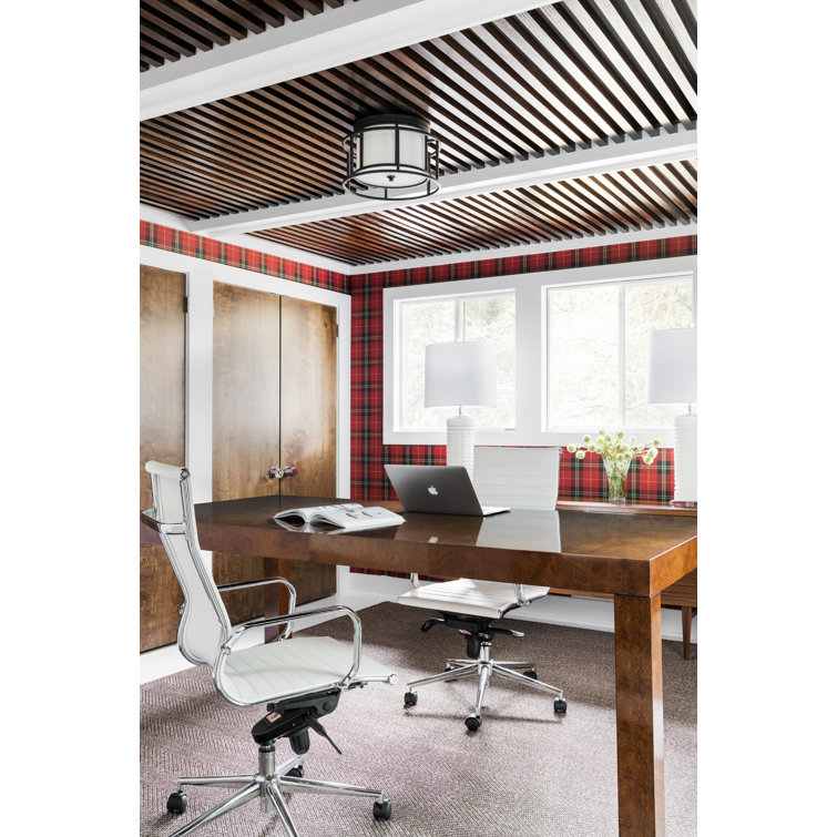 Matte Black Steel and Glass Drum Flush Mount Light