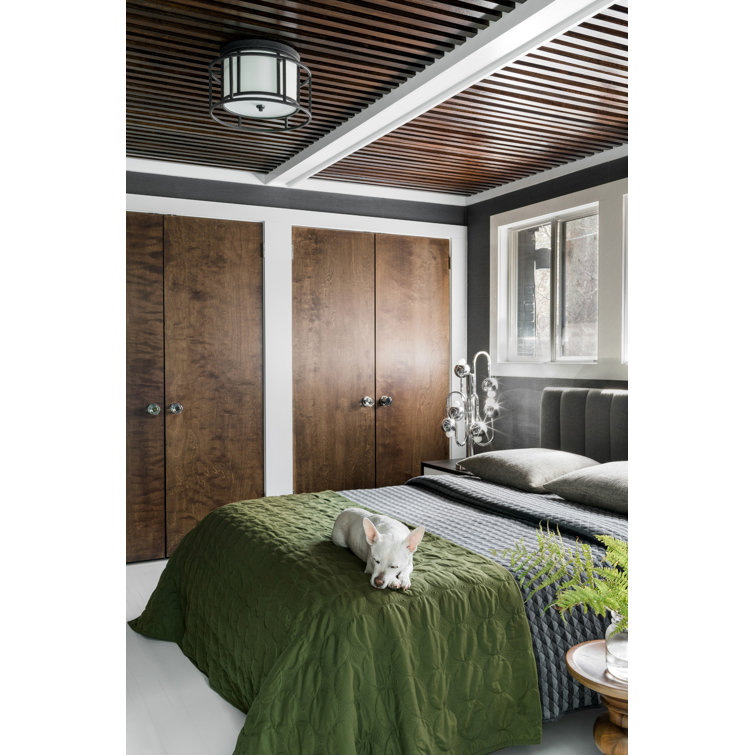 Matte Black Steel and Glass Drum Flush Mount Light