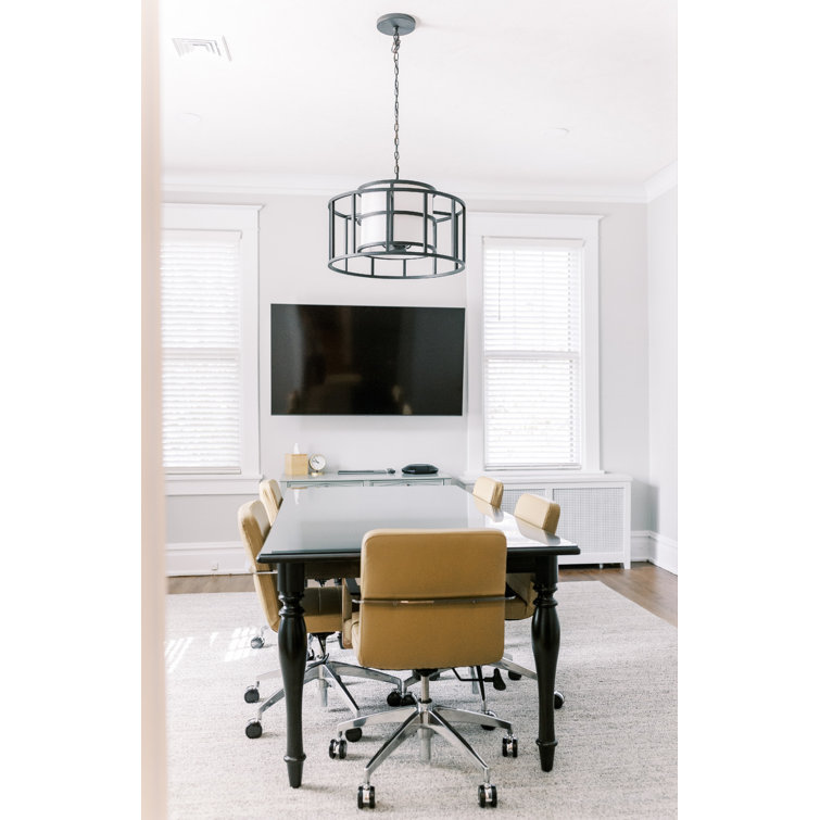 Sleek Matte Black and White Silk Drum Chandelier with 5 Lights