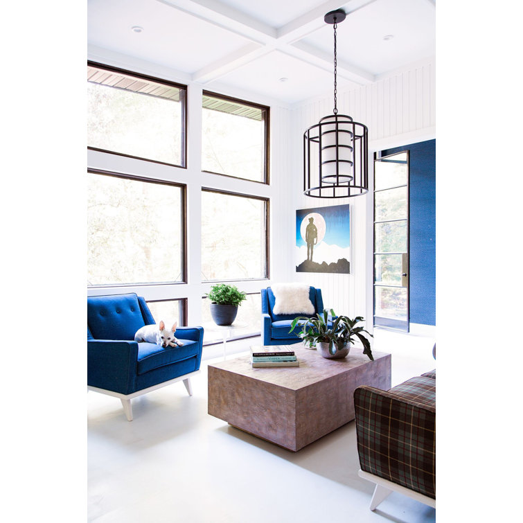Matte Black Silk Shade Drum Chandelier with 6 Lights