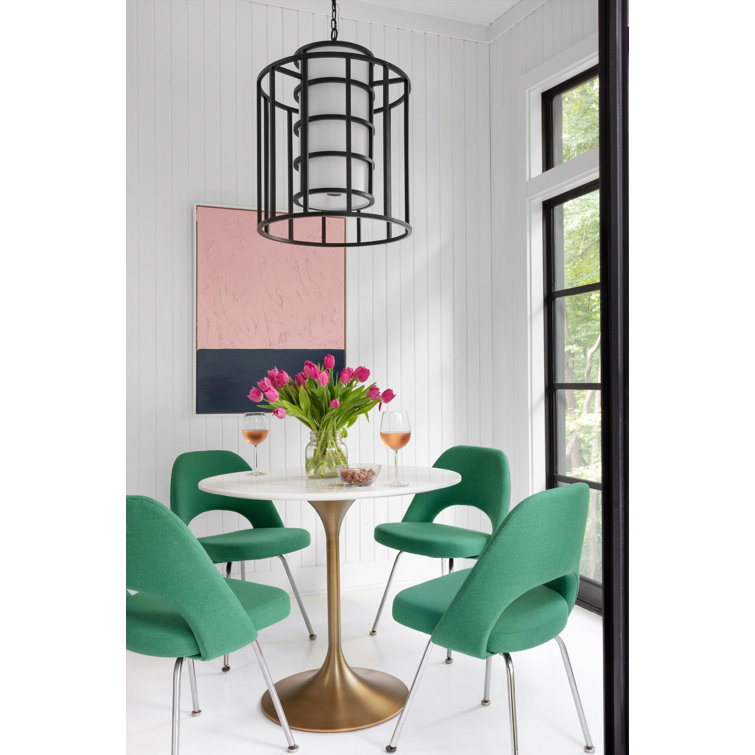Matte Black Silk Shade Drum Chandelier with 6 Lights