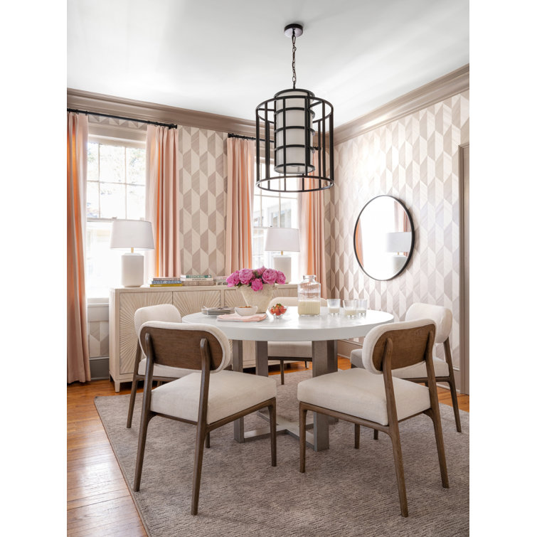 Matte Black Silk Shade Drum Chandelier with 6 Lights