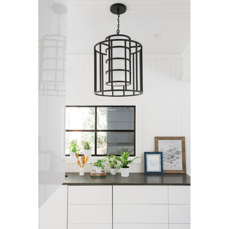 Matte Black Silk Shade Drum Chandelier with 6 Lights