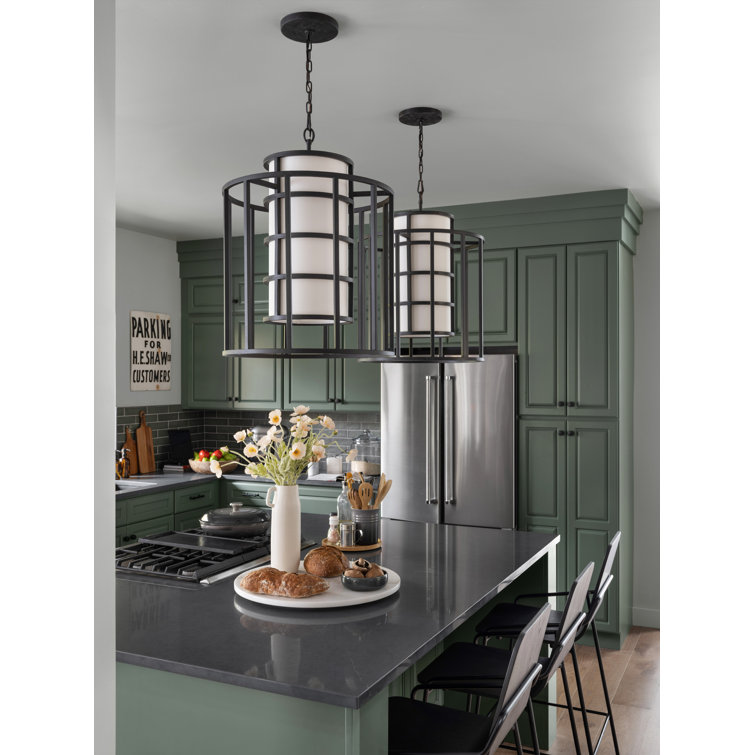 Matte Black Silk Shade Drum Chandelier with 6 Lights