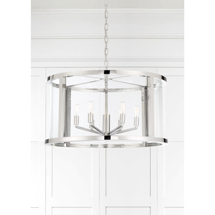 Devon Polished Nickel 6-Light Glass Drum Chandelier