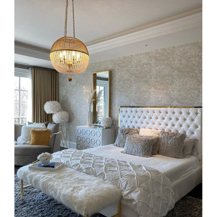 Mini Antique Gold Crystal 6-Light Frosted Glass Beads Chandelier