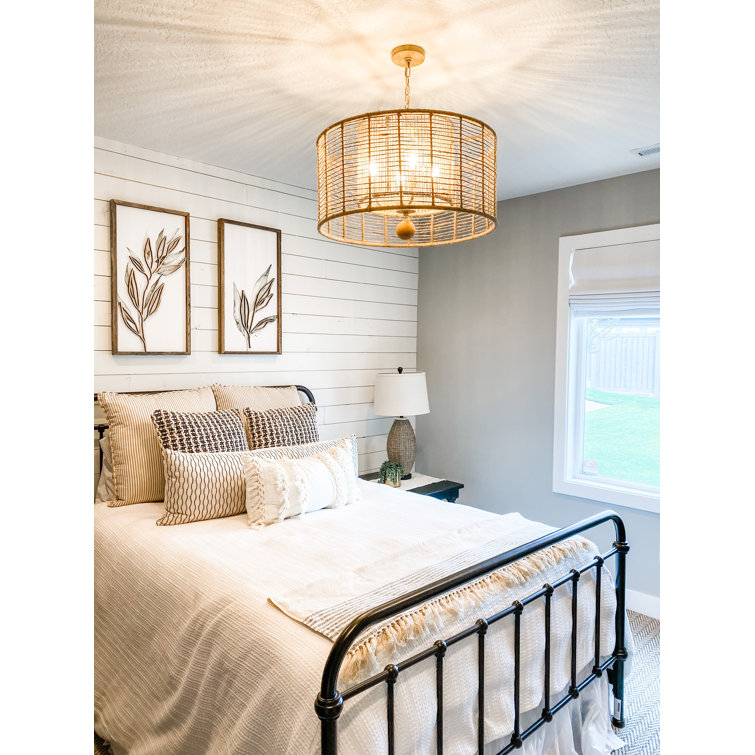 Jayna Burnished Silver 4-Light Drum Chandelier with Natural Jute