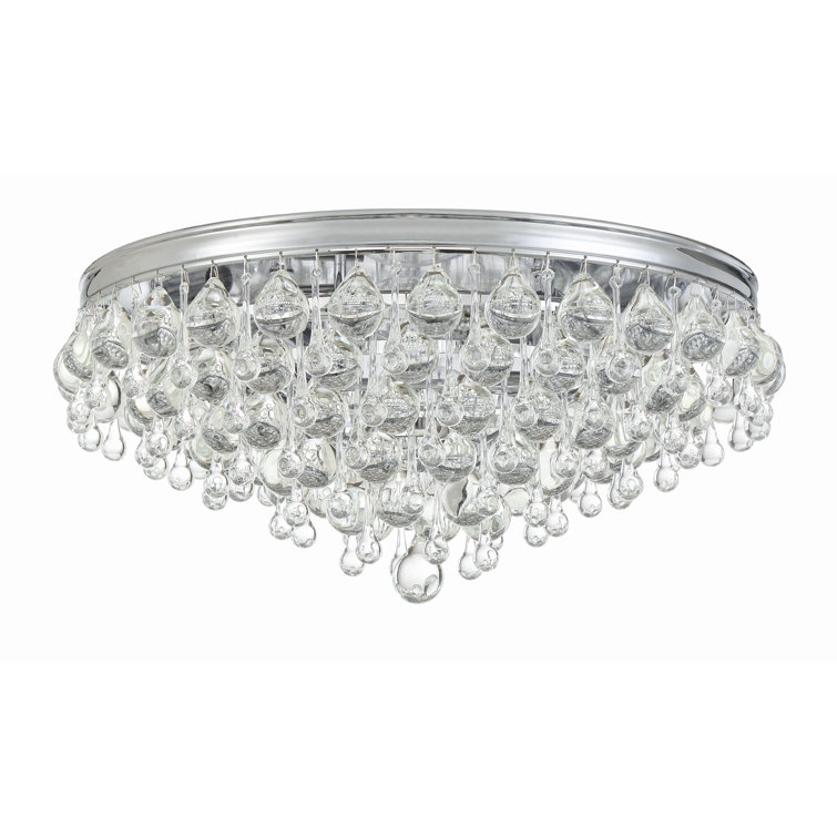 Calypso 20" Polished Chrome 6-Light Flush Mount with Clear Crystal Drops