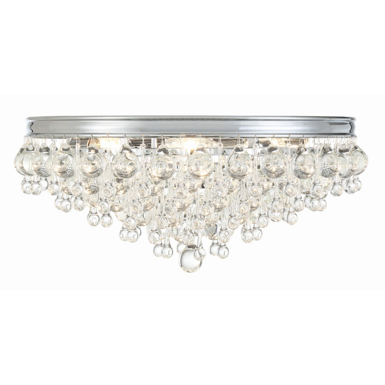 Calypso 20" Polished Chrome 6-Light Flush Mount with Clear Crystal Drops