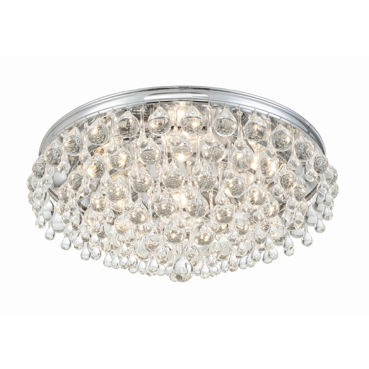 Calypso 20" Polished Chrome 6-Light Flush Mount with Clear Crystal Drops