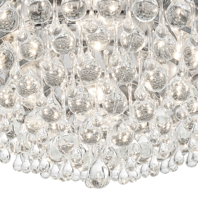 Calypso 20" Polished Chrome 6-Light Flush Mount with Clear Crystal Drops