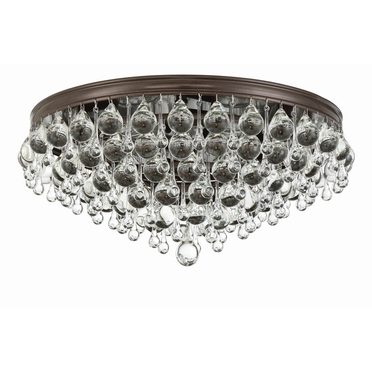 Calypso 20" Polished Chrome 6-Light Flush Mount with Clear Crystal Drops