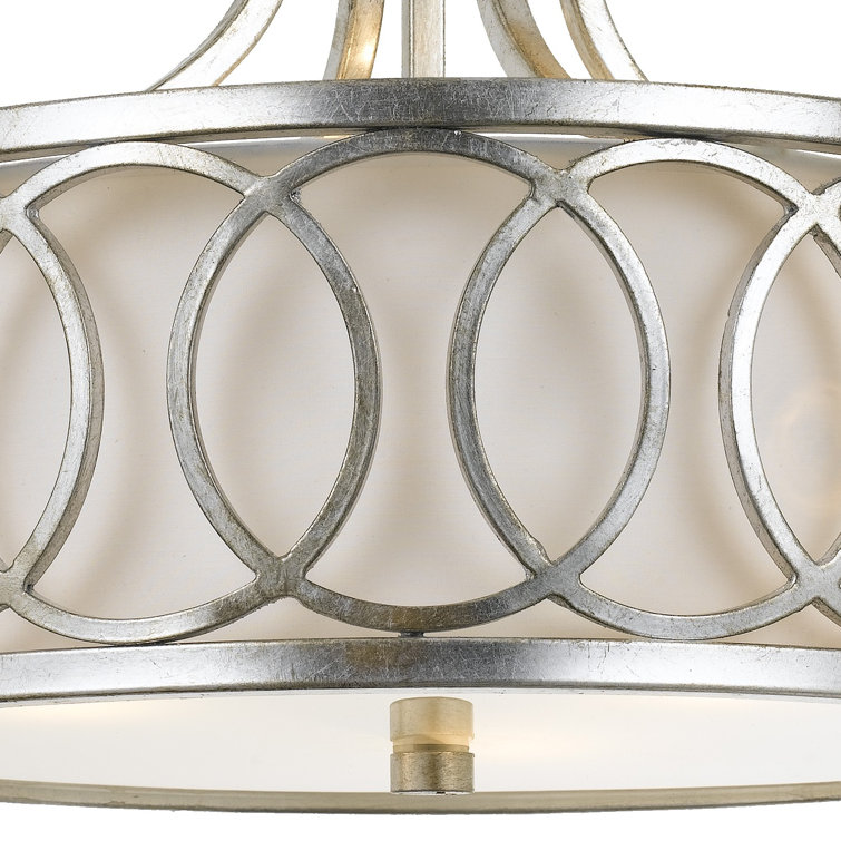 Graham Antique Silver 3-Light Flush Mount with White Silk Shade