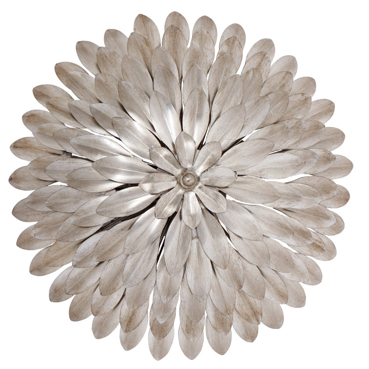 Antique Silver Floral 4-Light Metal Bowl Flush Mount