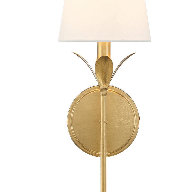 Antique Gold Wrought Iron Dimmable Wall Sconce with White Shade