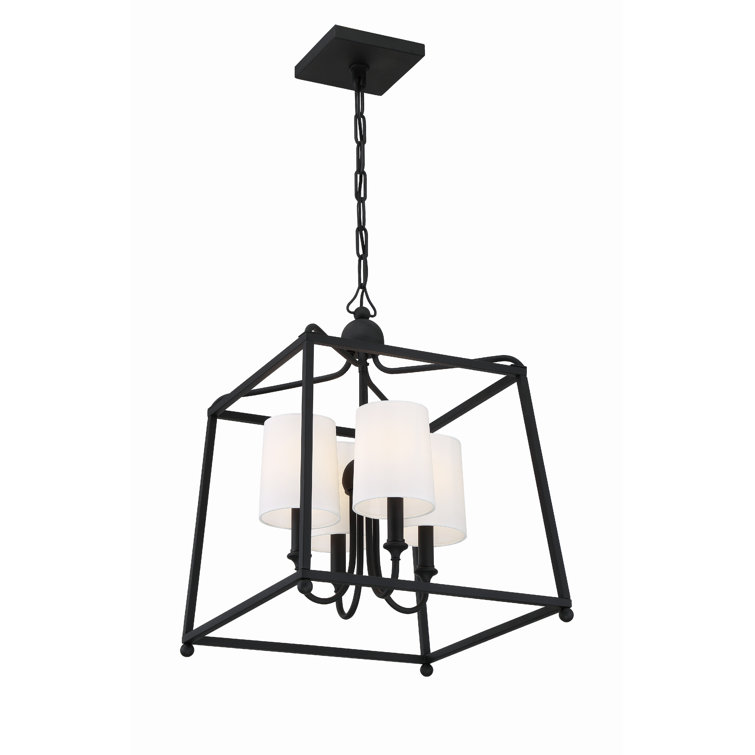 Sylvan Black Forged Cage Chandelier with Ivory Silk Shades