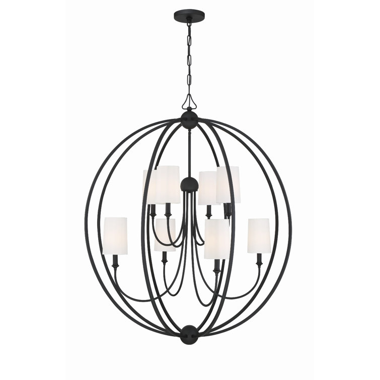 Sylvan Black Forged 8-Light Chandelier with Ivory Silk Shades