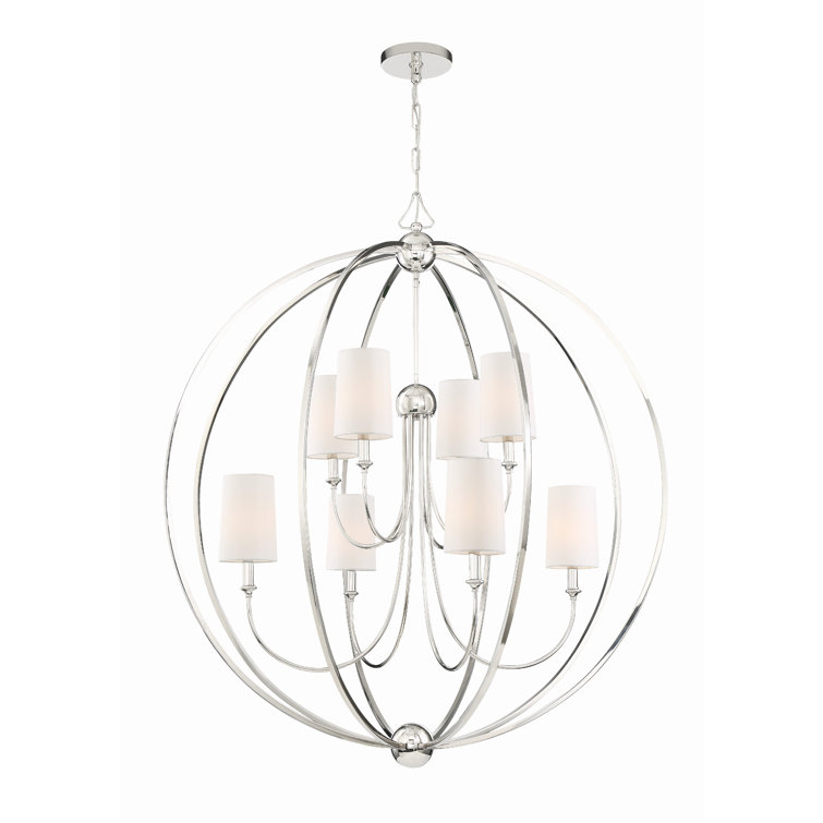 Elegant Sylvan 8-Light Polished Nickel Chandelier with White Silk Shades