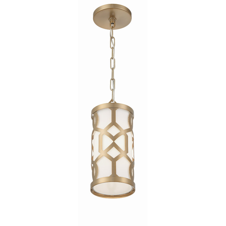 Aged Brass Mini Drum Pendant Light with Silk Shade