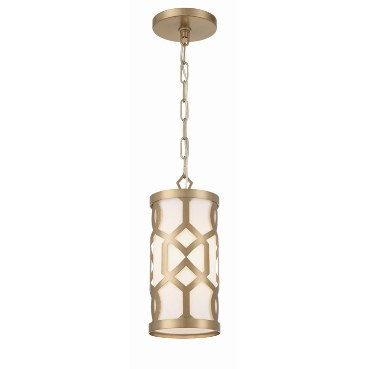 Aged Brass Mini Drum Pendant Light with Silk Shade