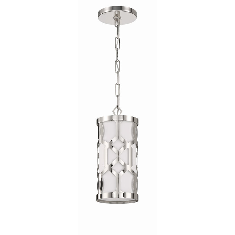 Polished Nickel Mini Drum Pendant with White Silk Shade