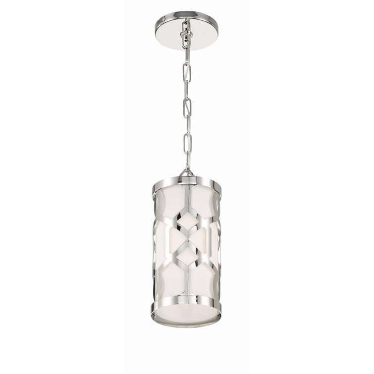 Polished Nickel Mini Drum Pendant with White Silk Shade