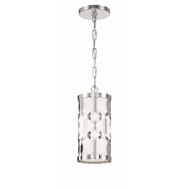 Polished Nickel Mini Drum Pendant with White Silk Shade