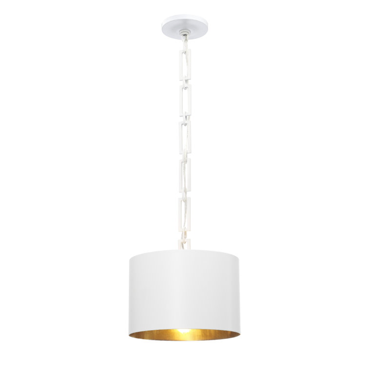 Mini Drum Pendant Light in Matte White with Antique Gold Accents