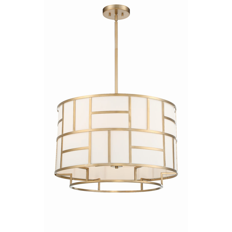 Vibrant Gold 6-Light Chandelier with White Silk Shade