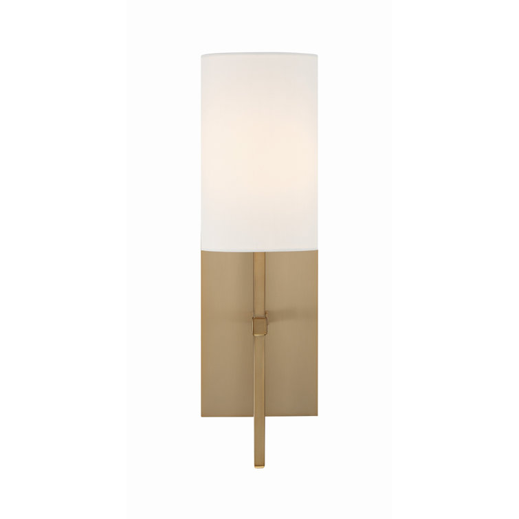 Aged Brass Single Light Dimmable Wall Sconce with White Drum Shade