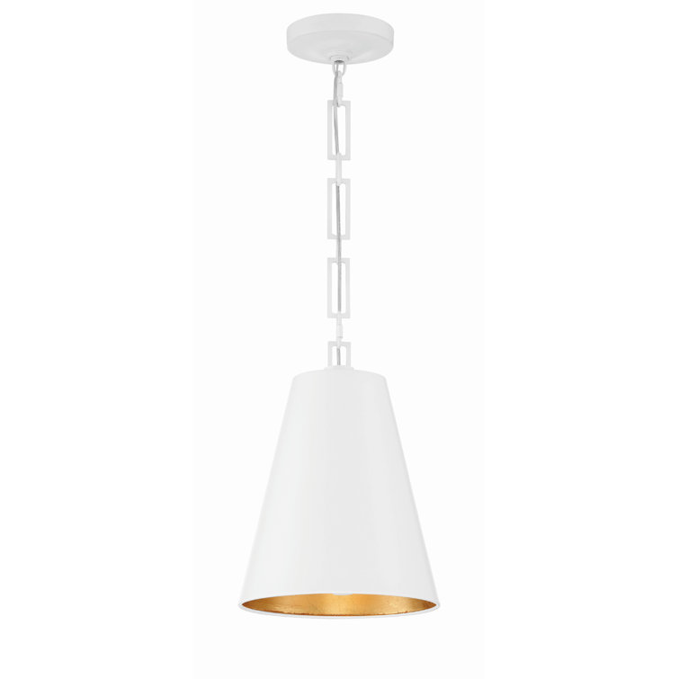 Matte White and Antique Gold Iron Drum Chandelier with Chunky Chain