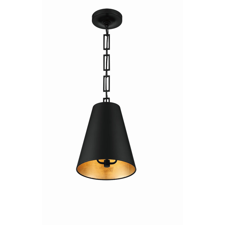 Matte Black and Antique Gold Drum Pendant with Iron Shade