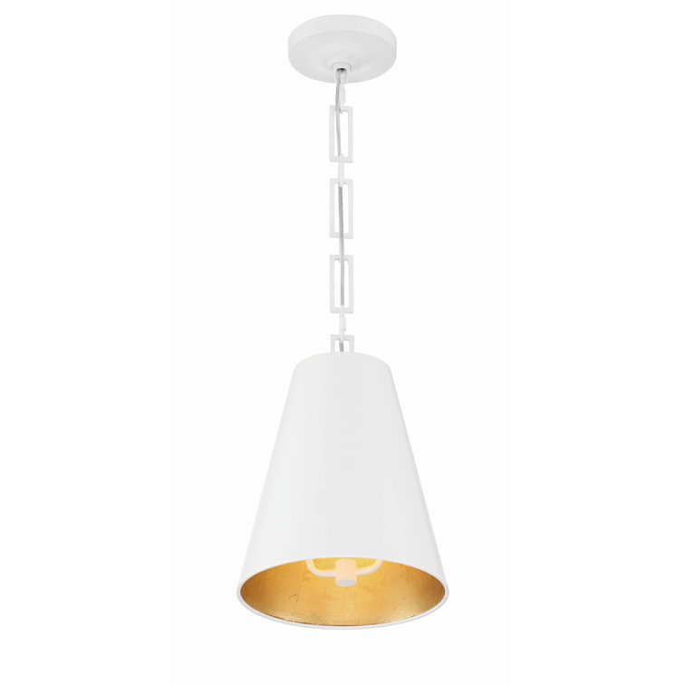 Matte White and Antique Gold Iron Drum Chandelier with Chunky Chain
