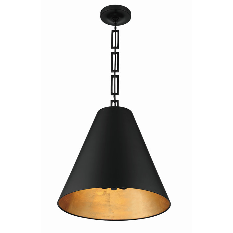 Alston Matte Black & Antique Gold 3-Light Drum Pendant