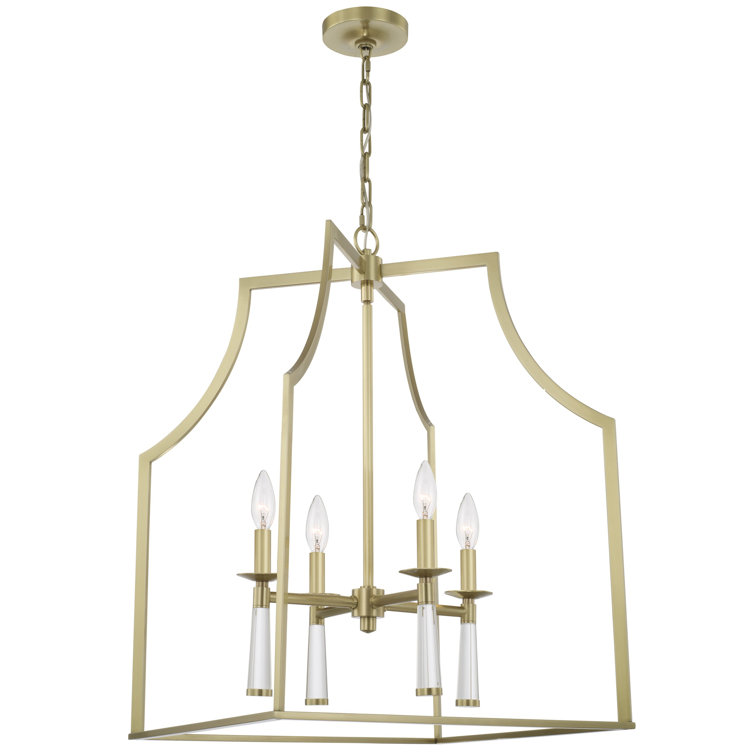 Mini Baxter Aged Brass 4-Light Chandelier with White Silk Shade