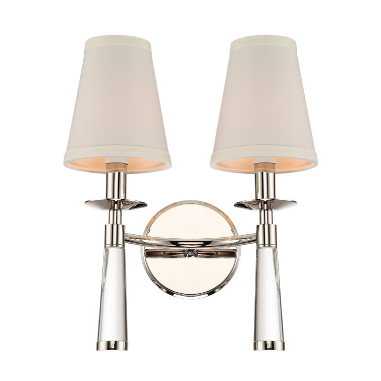 Baxter Polished Nickel 2-Light Sconce with White Silk Shade