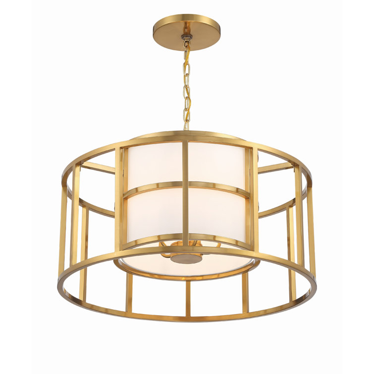 Luxe Gold Silk Drum Shade 5-Light Chandelier with White Accents