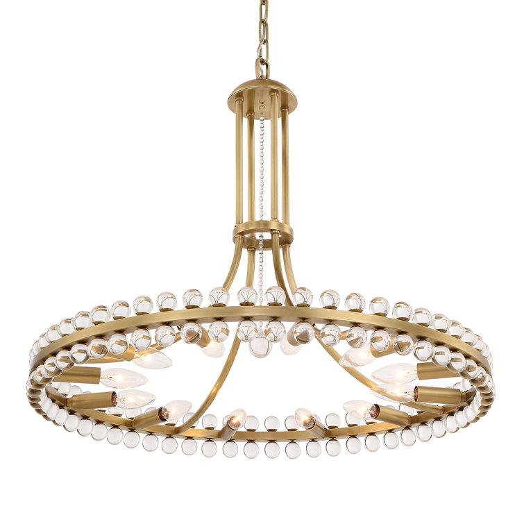 Clover Aged Brass 12-Light Chandelier with Glass Ball Accents
