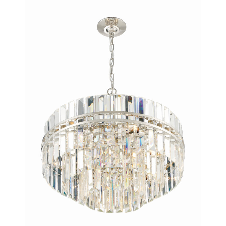 Polished Nickel and Crystal 12-Light Tiered Chandelier