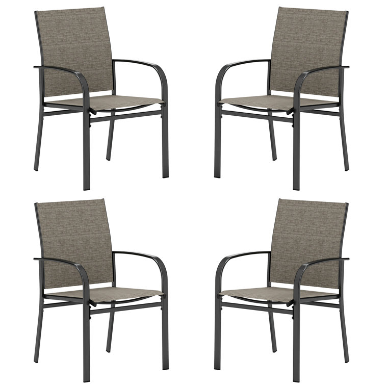 Argyri Black Steel Patio Dining Armchairs with Brown Cushions