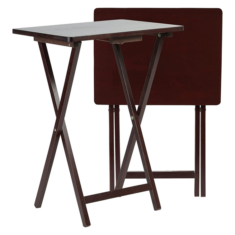 Espresso Brown Solid Wood Folding TV Tray Table Set